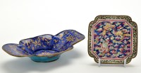 Lot 1282 - Chinese blue ground enamel quatrefoil shaped...