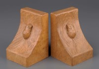 Lot 443 - A pair of oak book ends by Robert 'Mouseman'...
