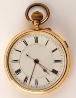 Lot 739 - A gentleman's 18ct. gold open faced centre...