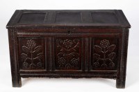 Lot 1284 - A 17th Century oak coffer, with panelled...