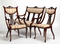 Lot 1316 - An Edwardian mahogany seven-piece salon suite,...