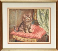 Lot 50 - Wilson Hepple (1853-1937) A KITTEN ON A RED...