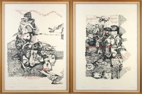 Lot 38 - Dia Al-Azzawi (Iraqi 1939-) FIGURATIVE SCENES...