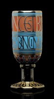 Lot 390 - An engraved goblet, apricot/blue glass with...