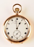 Lot 734 - A gentleman's 9ct. gold open face pocket watch,...
