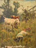 Lot 264 - Arthur Wardle, RI (1864-1949) A YOUNG FARMGIRL...