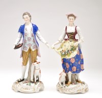Lot 438 - Pair of 18th Century style porcelain figures,...