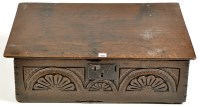 Lot 1136 - A 17th Century oak bible box, the rectangular...