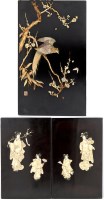 Lot 419 - Three Japanese carved bone, stained bone and...