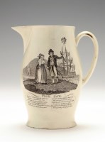 Lot 11 - Creamware transfer printed 'Marine' jug, with '...
