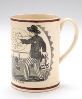 Lot 16 - Creamware transfer printed 'Marine' mug, with '...