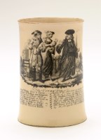 Lot 30 - Creamware transfer printed 'Satirical' mug,...