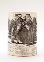 Lot 34 - Creamware transfer printed 'Satirical' mug,...