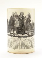 Lot 35 - Creamware transfer printed 'Satirical' mug,...