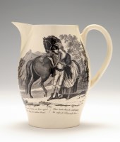 Lot 36 - Creamware transfer printed jug, with...
