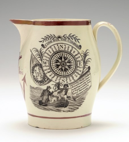 Lot 44 - Creamware lustre and transfer printed 'Marine'...