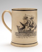Lot 48 - Creamware transfer printed mug, with ''Success...