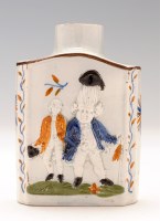 Lot 76 - Prattware 'Macaroni' tea caddy, late...