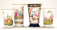Lot 97 - Bone china three-piece garniture, painted with...