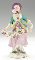 Lot 152 - Meissen figure of dancing shepherdess, wearing...