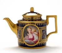 Lot 180 - Continental blue ground porcelain teapot and...