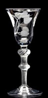 Lot 198 - 'Jacobite' wine glass, bell bowl engraved with...