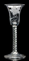 Lot 204 - Wine glass, bell bowl engraved with vine leaf...