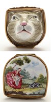Lot 229 - English enamel 'Cat Head' bonbonniere, in the...
