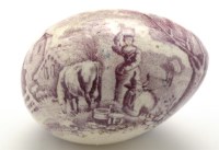 Lot 252 - Creamware lilac transfer printed egg, with...