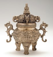 Lot 310 - Chinese silvered incense burner and cover, the...