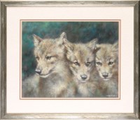 Lot 207 - Joel Kirk THREE WOLF CUBS signed pastel 38.5 x...