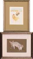 Lot 214 - S*** Pyefinch TWO PIGLETS signed gouache on...