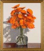 Lot 252 - Ivan Lindsay CHRYSANTHEMUMS signed oil on...