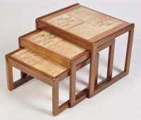 Lot 1117 - Sunelm: a nest of three teak and ceramic tile...