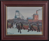 Lot 1445 - J*** Downie Pitmen going to work, signed, oil...