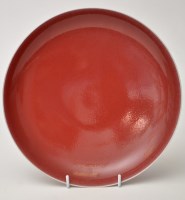 Lot 17 - Chinese 'peach bloom' saucer dish, the...