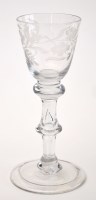 Lot 92 - Engraved baluster wine glass, round funnel...