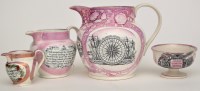 Lot 102 - Printed pearl ware lustre jug of 'North East'...