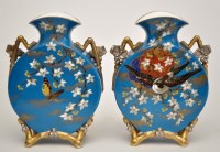Lot 126 - Pair of blue ground Minton style pilgrim flask...