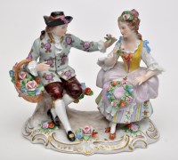 Lot 151 - Sitzendorf figure group, flower seller and...