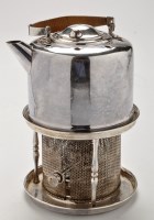 Lot 391 - A plate on copper tea kettle with basket weave...