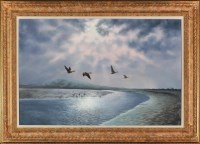 Lot 268 - Ian Phipps (20th Century) Ducks in flight over...