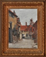 Lot 295 - 20th Century British School A back street oil...
