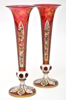 Lot 343 - Pair of pale ruby and opaque glass slender...