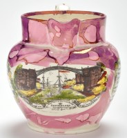 Lot 369 - Marbled lustreware coloured printed creamware...