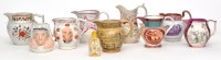 Lot 371 - Nine Lustreware, printed and painted jugs of...