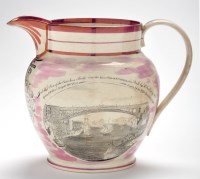Lot 379 - Lustreware printed pearlware jug of...