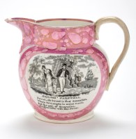 Lot 387 - Two Lustreware printed pearlware jugs of...