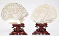 Lot 569 - Pair of Chinese mother-of-pearl carved shell...