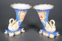 Lot 295 - Samuel Alcock: a pair of swan rhyton vases,...